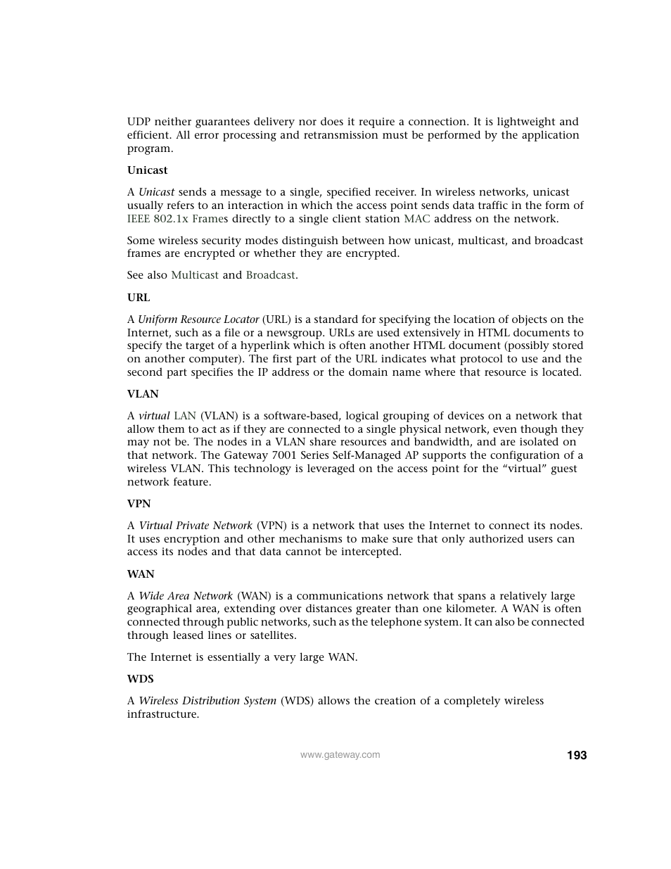 Gateway 7001 Series User Manual | Page 198 / 218