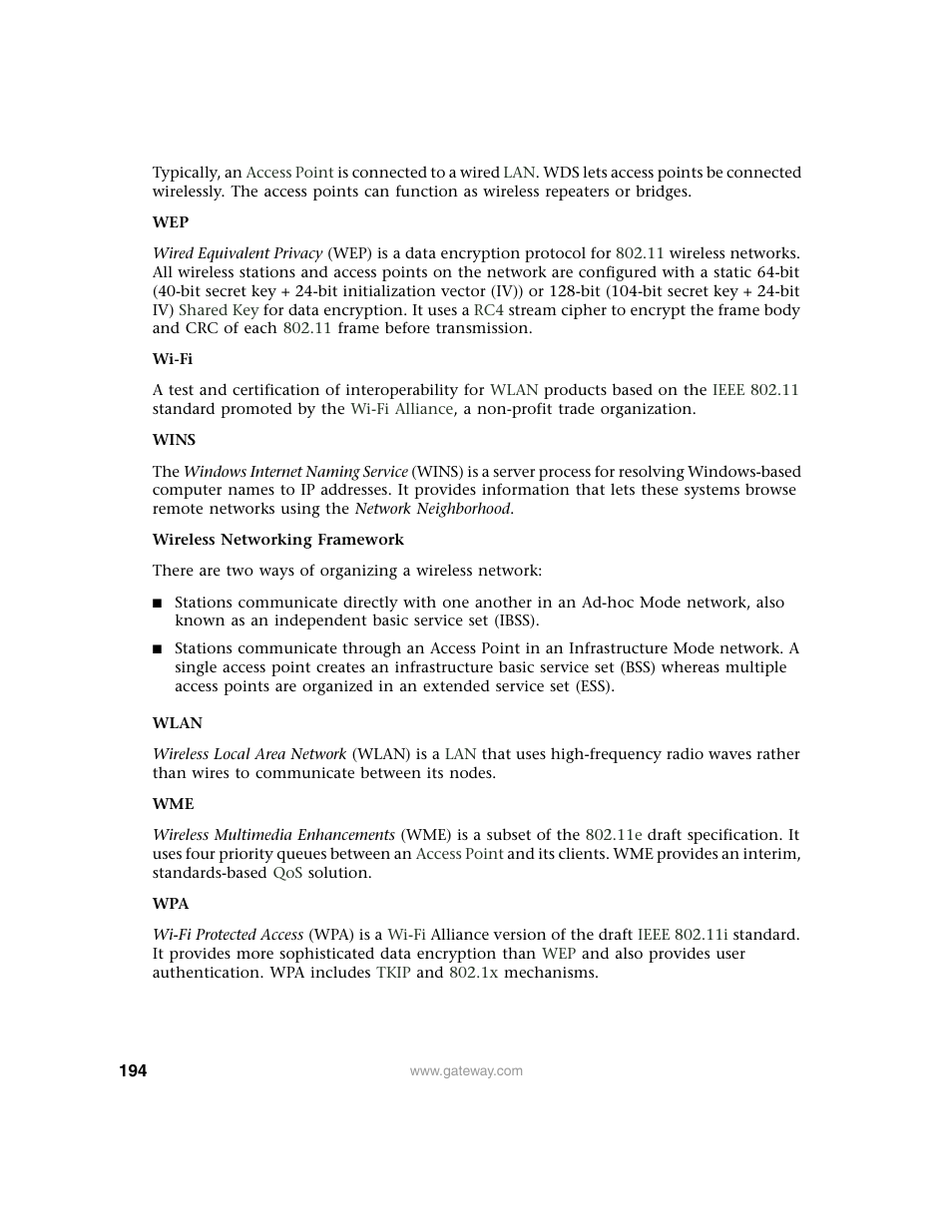 Gateway 7001 Series User Manual | Page 199 / 218