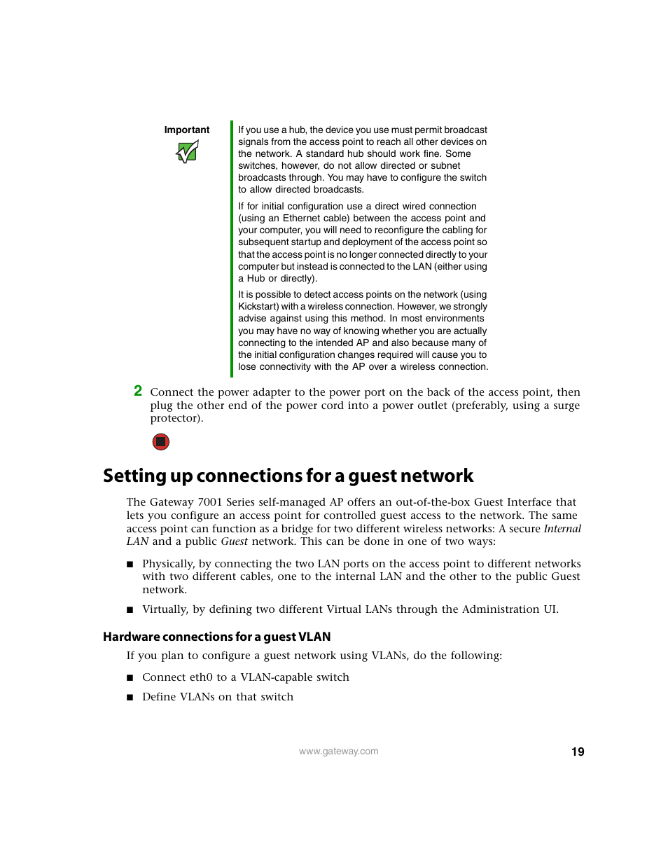 Setting up connections for a guest network, Hardware connections for a guest vlan, Setting up connections for a guest | Gateway 7001 Series User Manual | Page 24 / 218