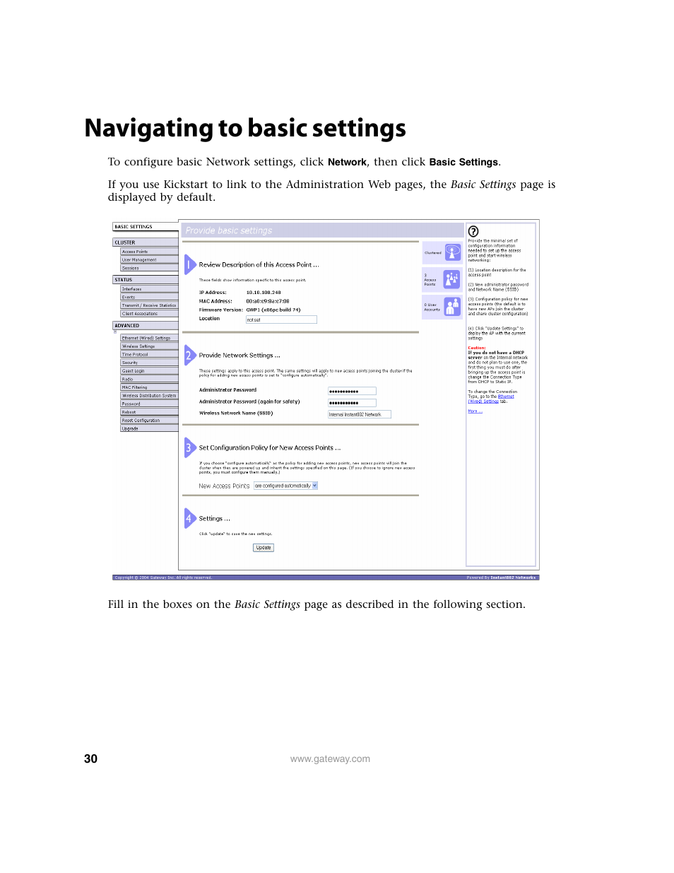 Navigating to basic settings | Gateway 7001 Series User Manual | Page 35 / 218