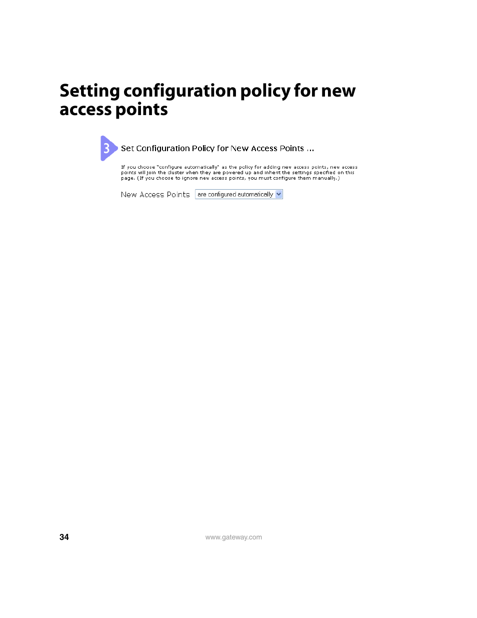 Setting configuration policy for new access points, Setting configuration policy for new, Access points | Gateway 7001 Series User Manual | Page 39 / 218