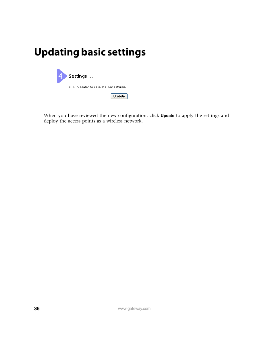 Updating basic settings | Gateway 7001 Series User Manual | Page 41 / 218