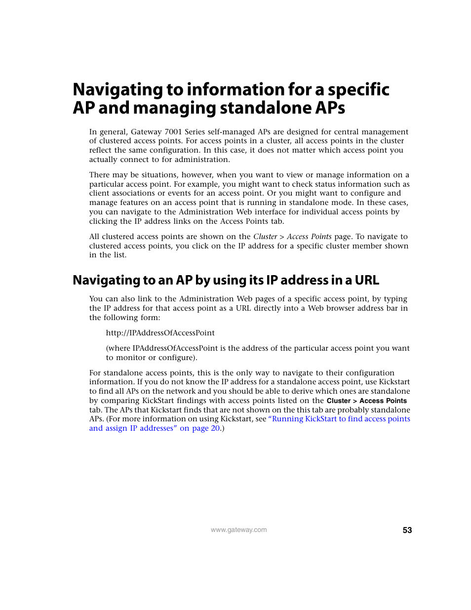 Navigating to an ap by using its ip, Address in a url | Gateway 7001 Series User Manual | Page 58 / 218