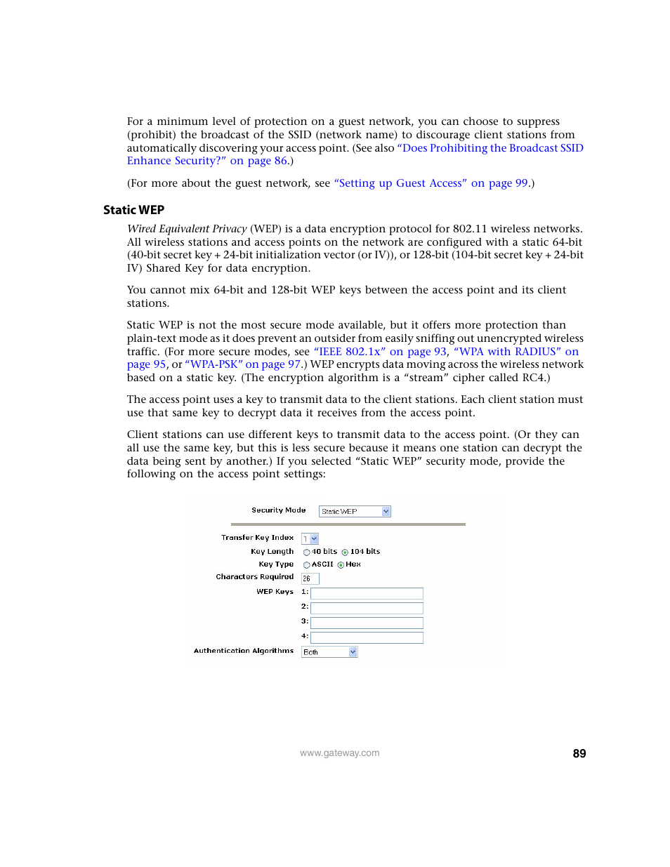 Static wep | Gateway 7001 Series User Manual | Page 94 / 218