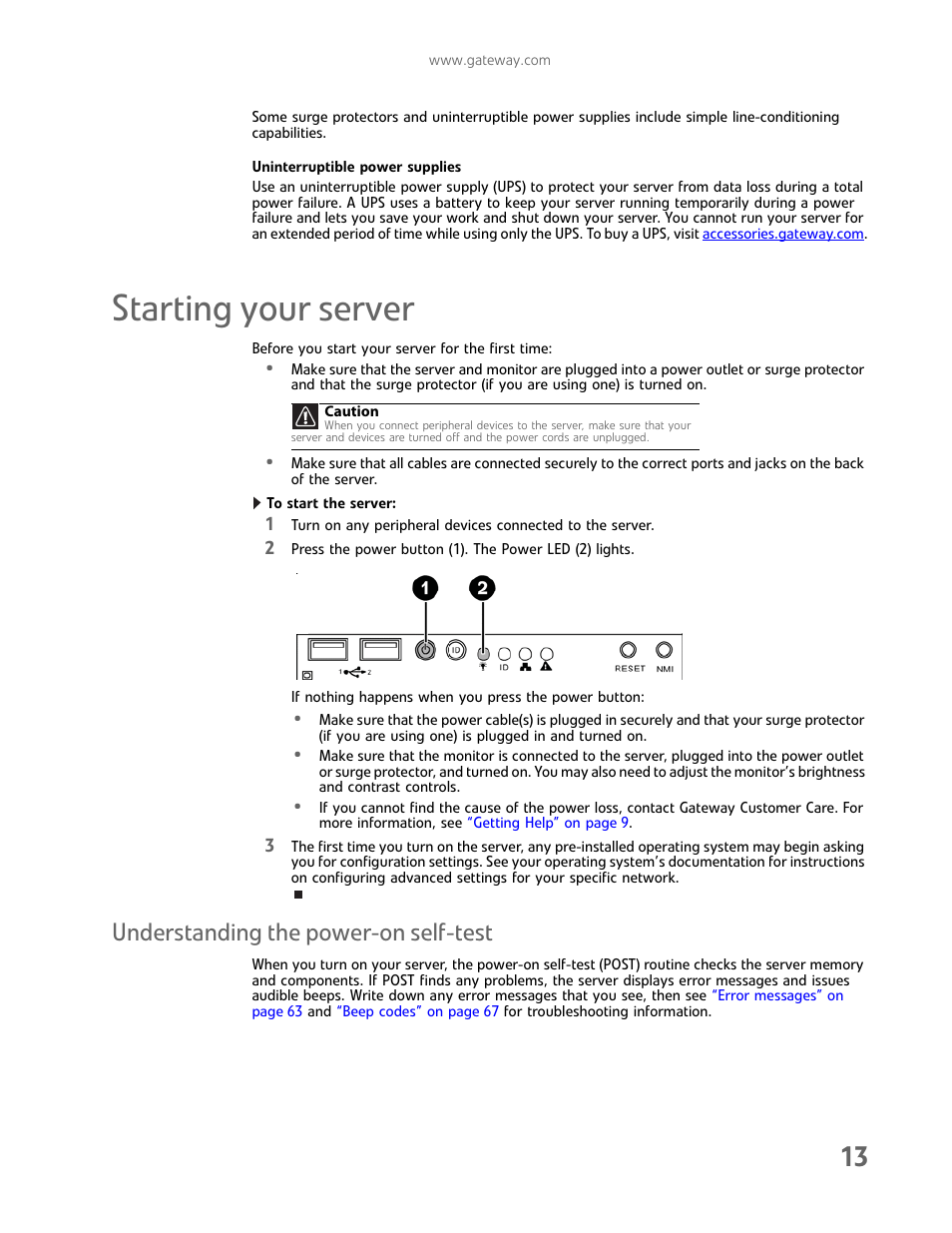 Starting your server, Understanding the power-on self-test | Gateway E-9722R User Manual | Page 19 / 112