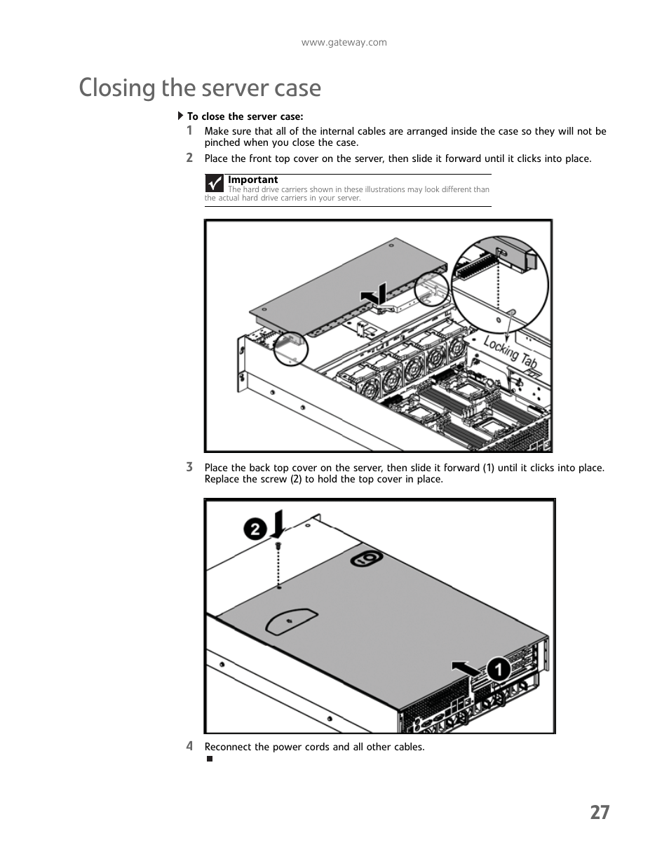 Closing the server case | Gateway E-9722R User Manual | Page 33 / 112