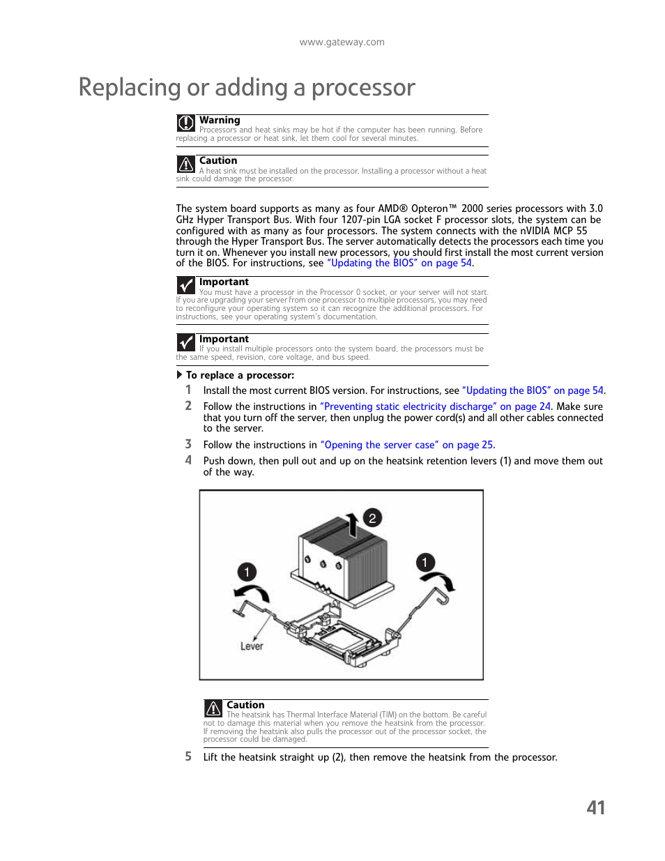 Replacing or adding a processor | Gateway E-9722R User Manual | Page 47 / 112