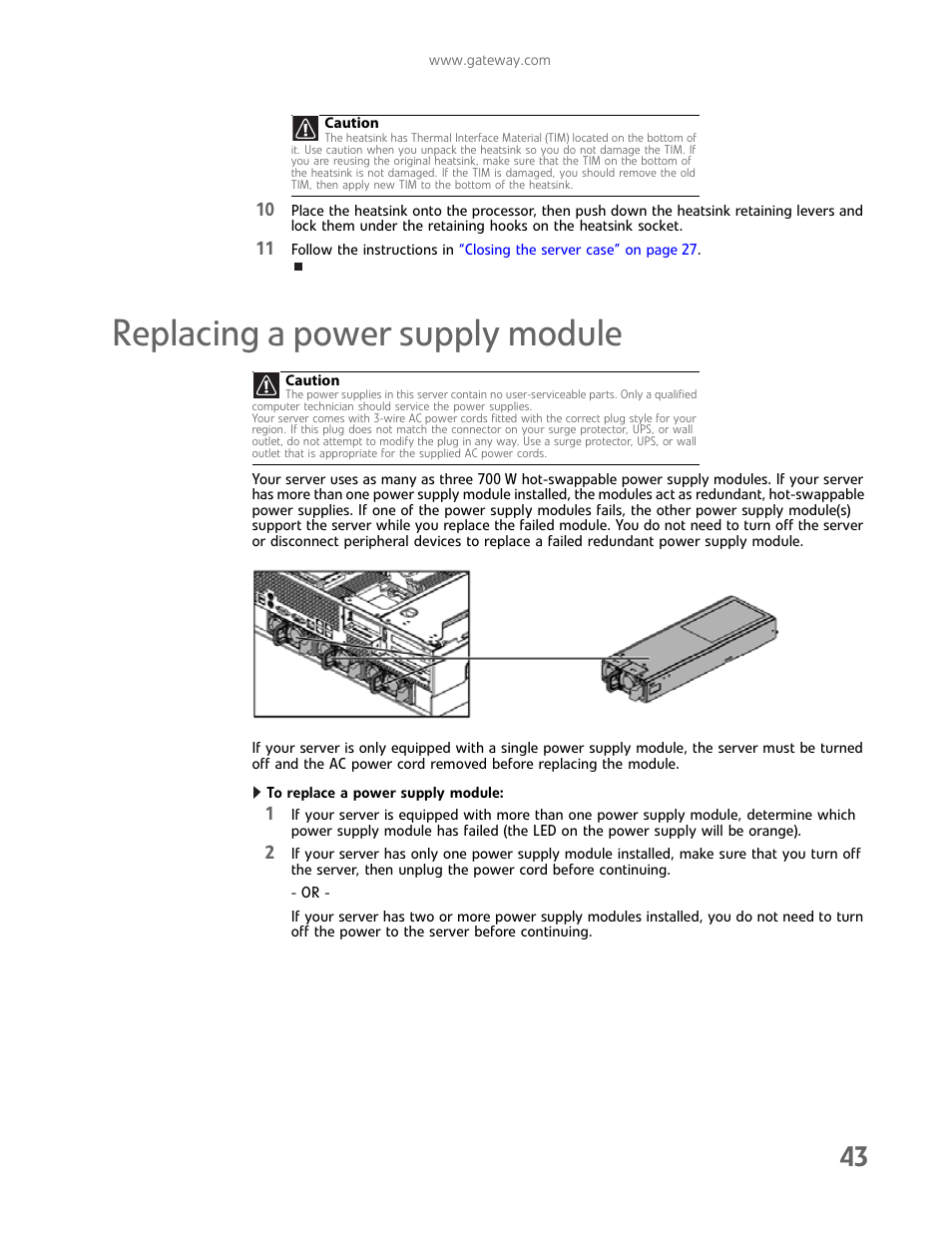 Replacing a power supply module | Gateway E-9722R User Manual | Page 49 / 112