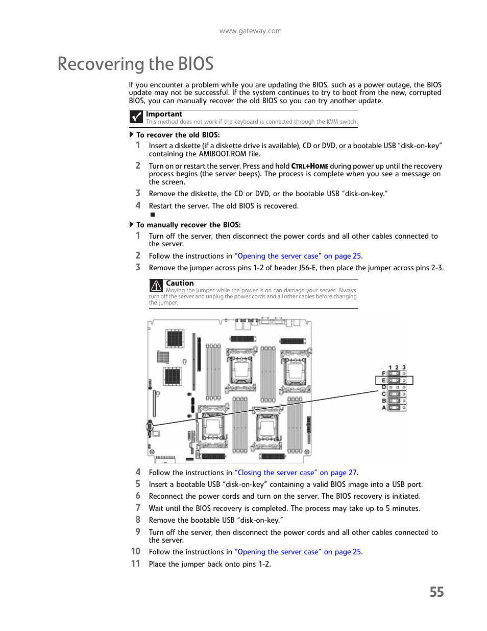 Recovering the bios | Gateway E-9722R User Manual | Page 61 / 112