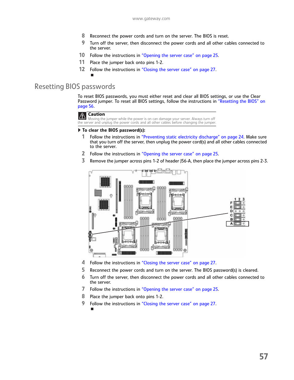 Resetting bios passwords | Gateway E-9722R User Manual | Page 63 / 112