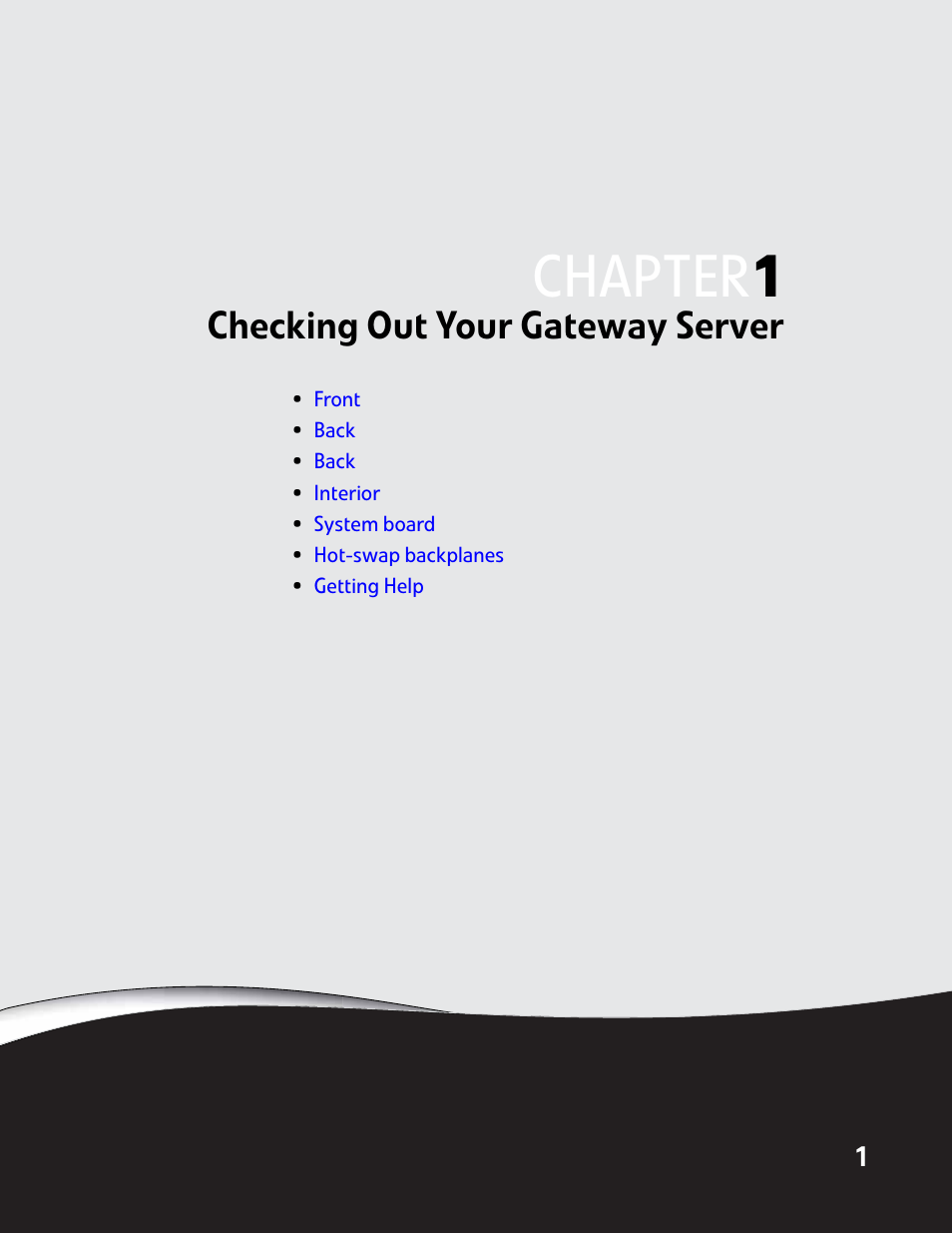 Checking out your gateway server, Chapter 1: checking out your gateway server, Chapter | Gateway E-9722R User Manual | Page 7 / 112