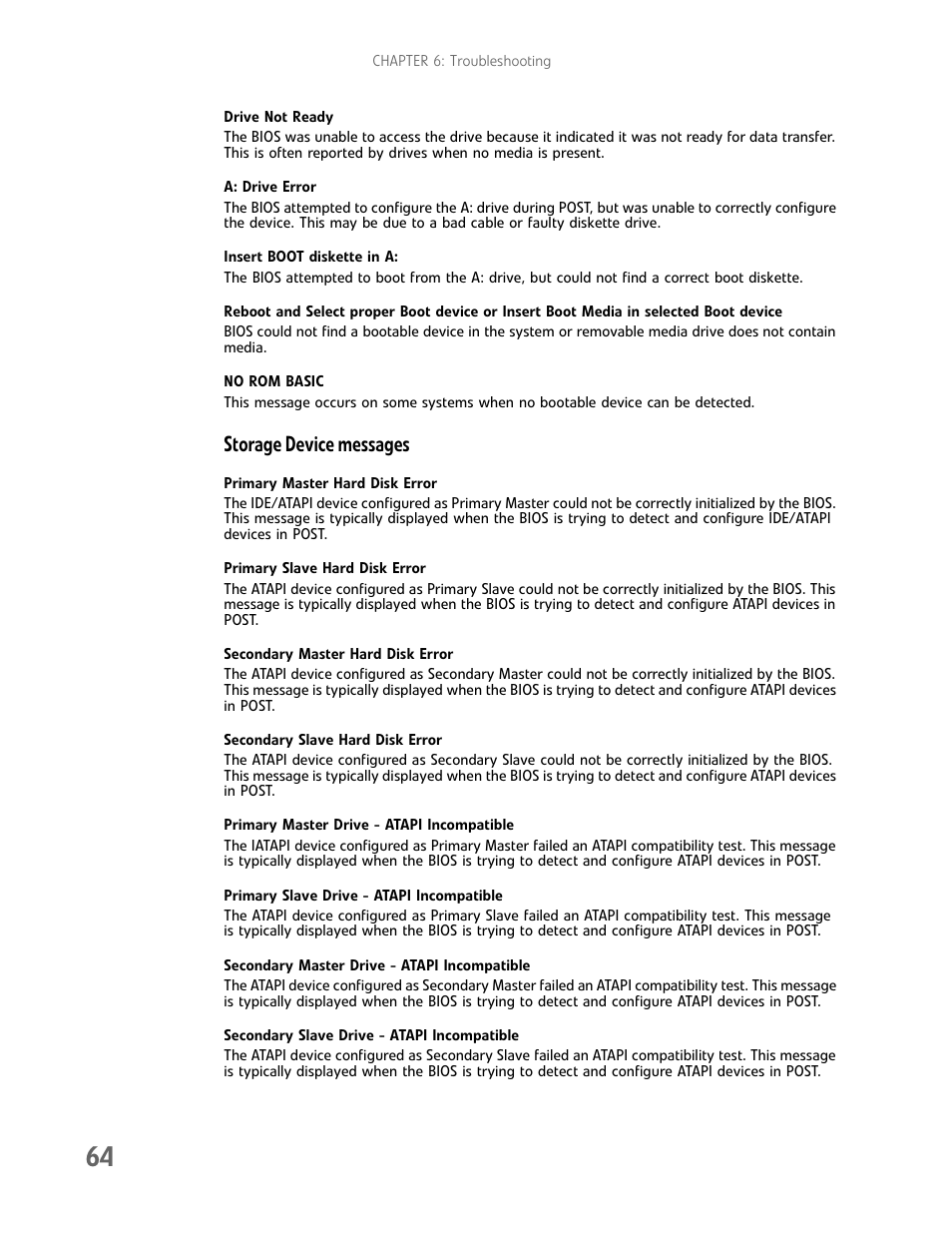 Storage device messages | Gateway E-9722R User Manual | Page 70 / 112