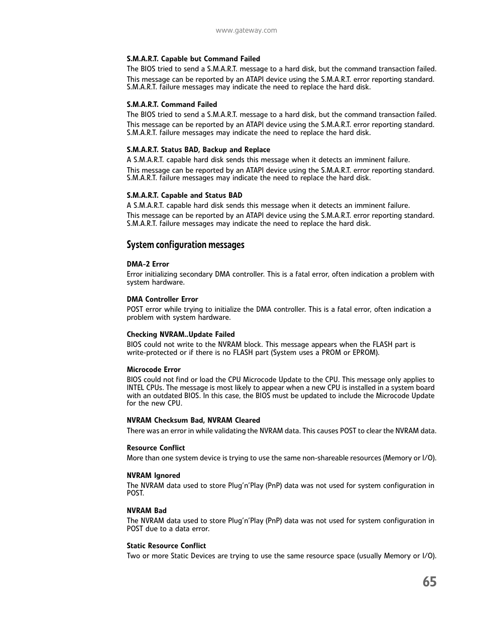 System configuration messages | Gateway E-9722R User Manual | Page 71 / 112