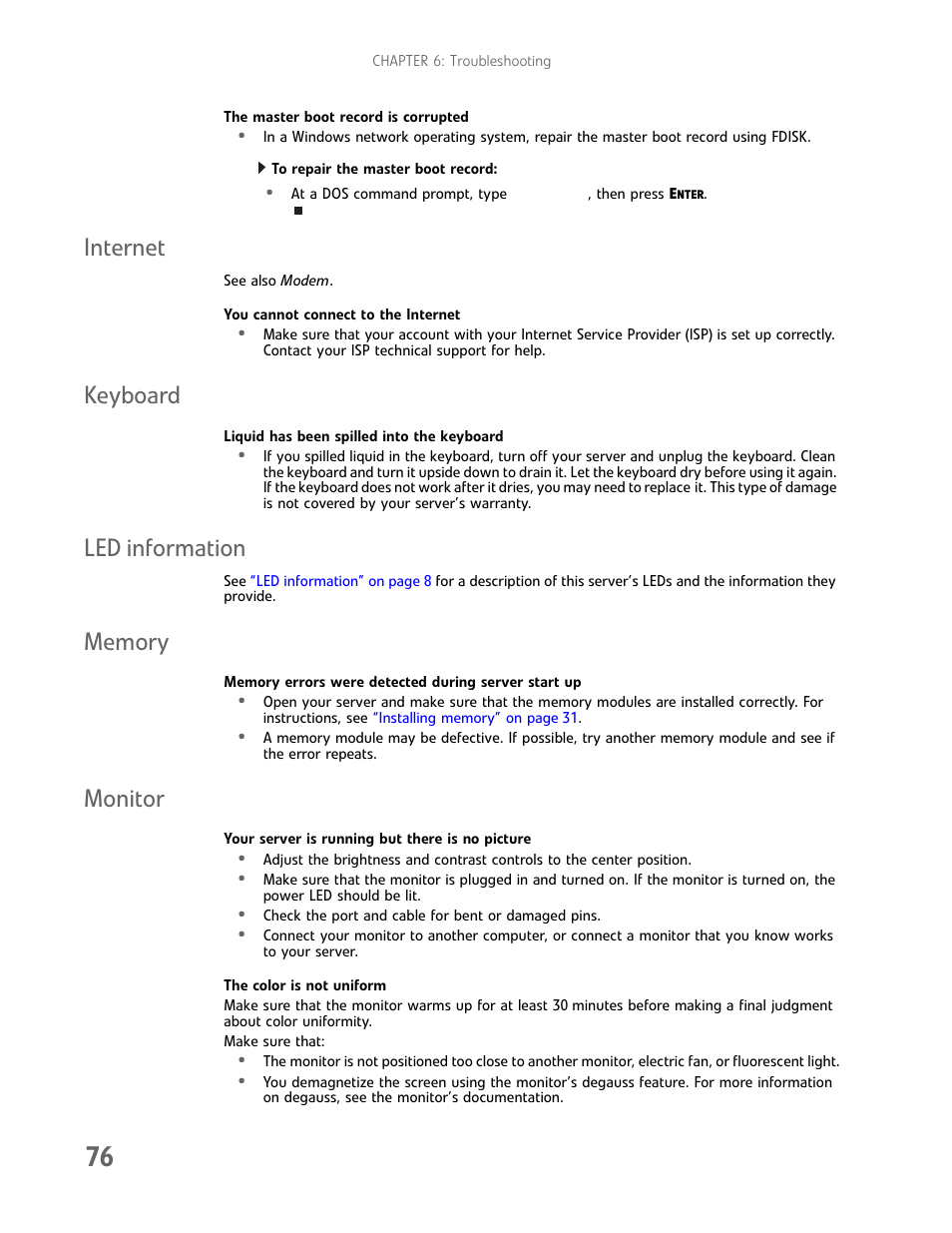 Internet, Keyboard, Led information | Memory, Monitor, Internet keyboard led information memory | Gateway E-9722R User Manual | Page 82 / 112