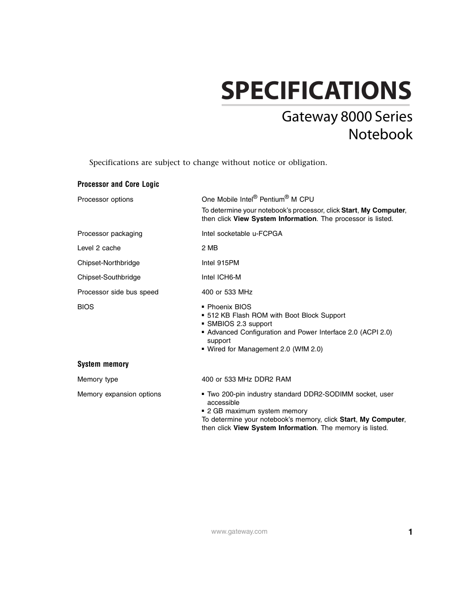 Gateway 8000 User Manual | 7 pages