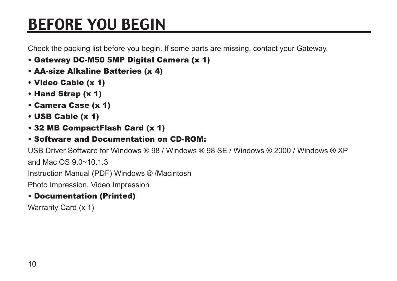 Before you begin | Gateway DC-M50 User Manual | Page 10 / 174