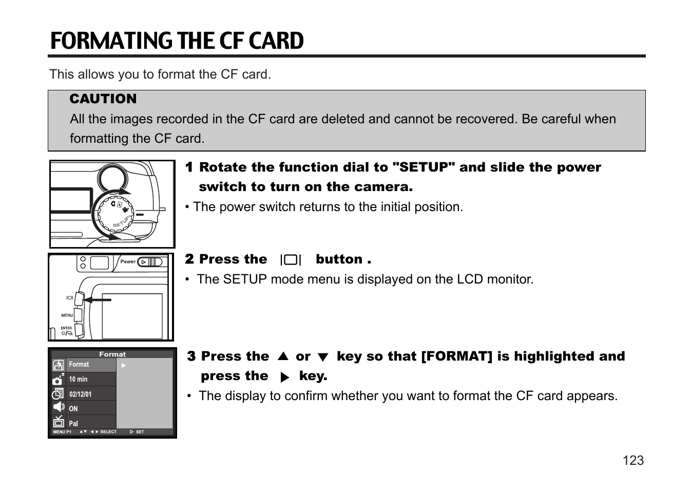 Formating the cf card | Gateway DC-M50 User Manual | Page 123 / 174