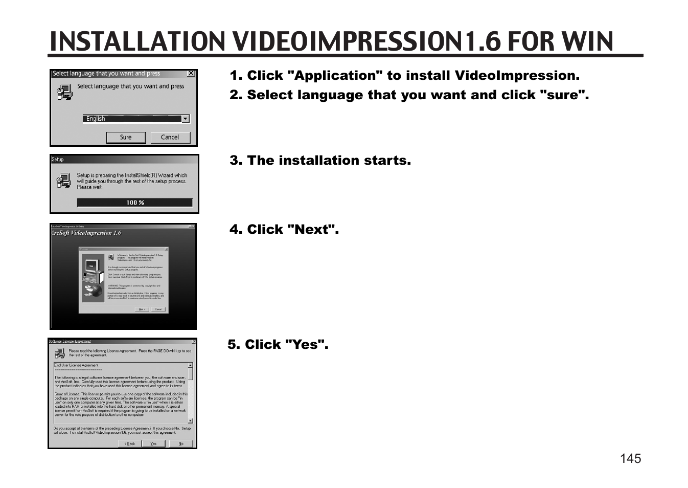 Installation videoimpression1.6 for win | Gateway DC-M50 User Manual | Page 145 / 174