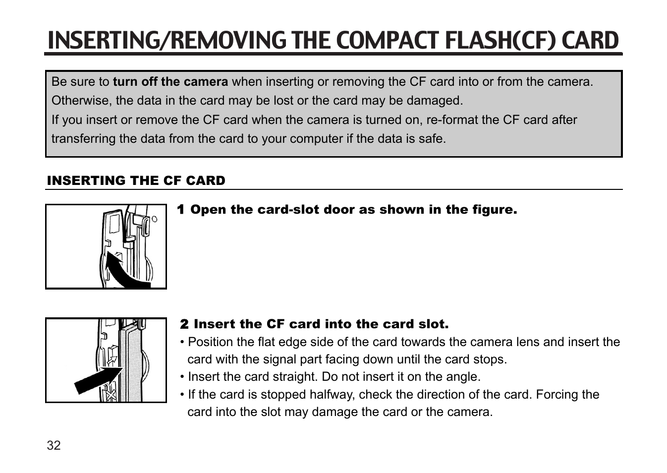 Inserting/removing the compact flash(cf) card | Gateway DC-M50 User Manual | Page 32 / 174