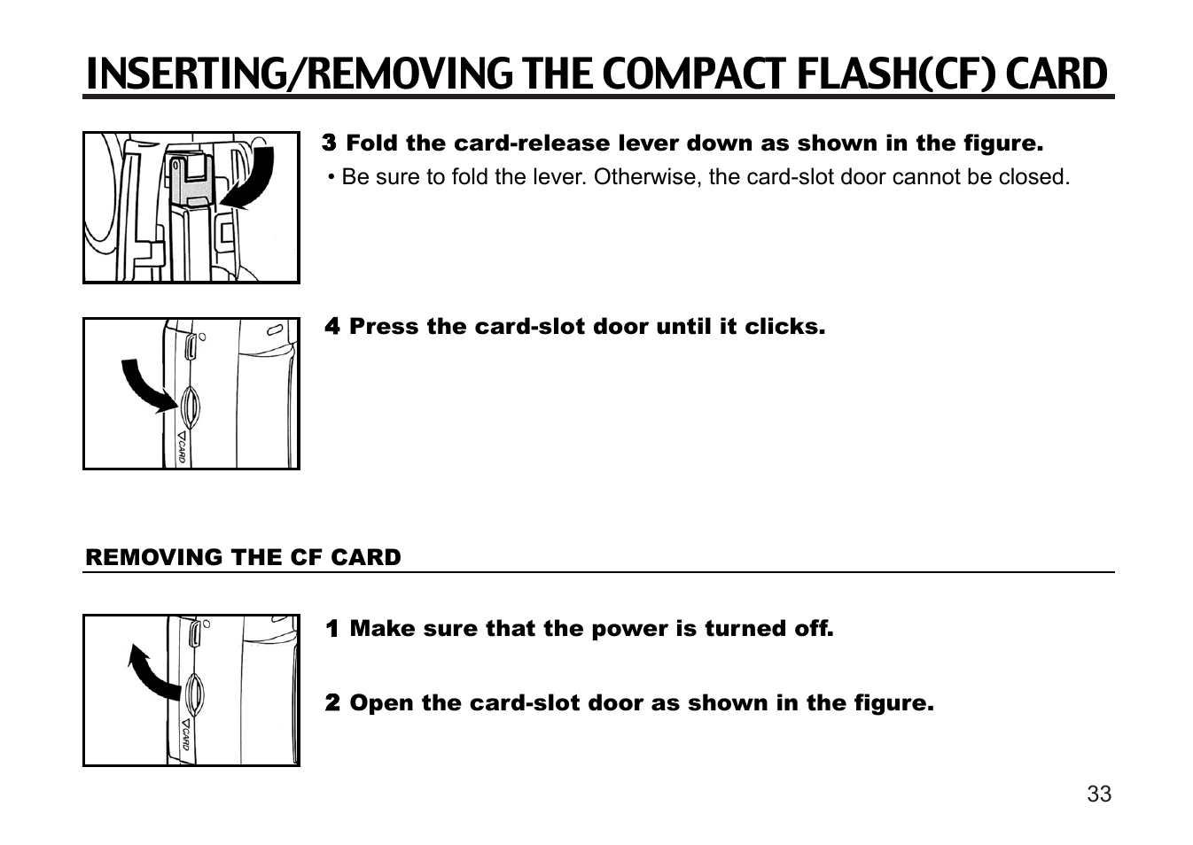 Inserting/removing the compact flash(cf) card | Gateway DC-M50 User Manual | Page 33 / 174