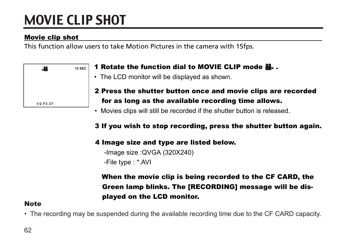Movie clip shot | Gateway DC-M50 User Manual | Page 62 / 174
