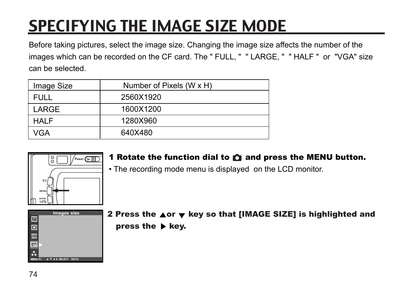 Specifying the image size mode | Gateway DC-M50 User Manual | Page 74 / 174