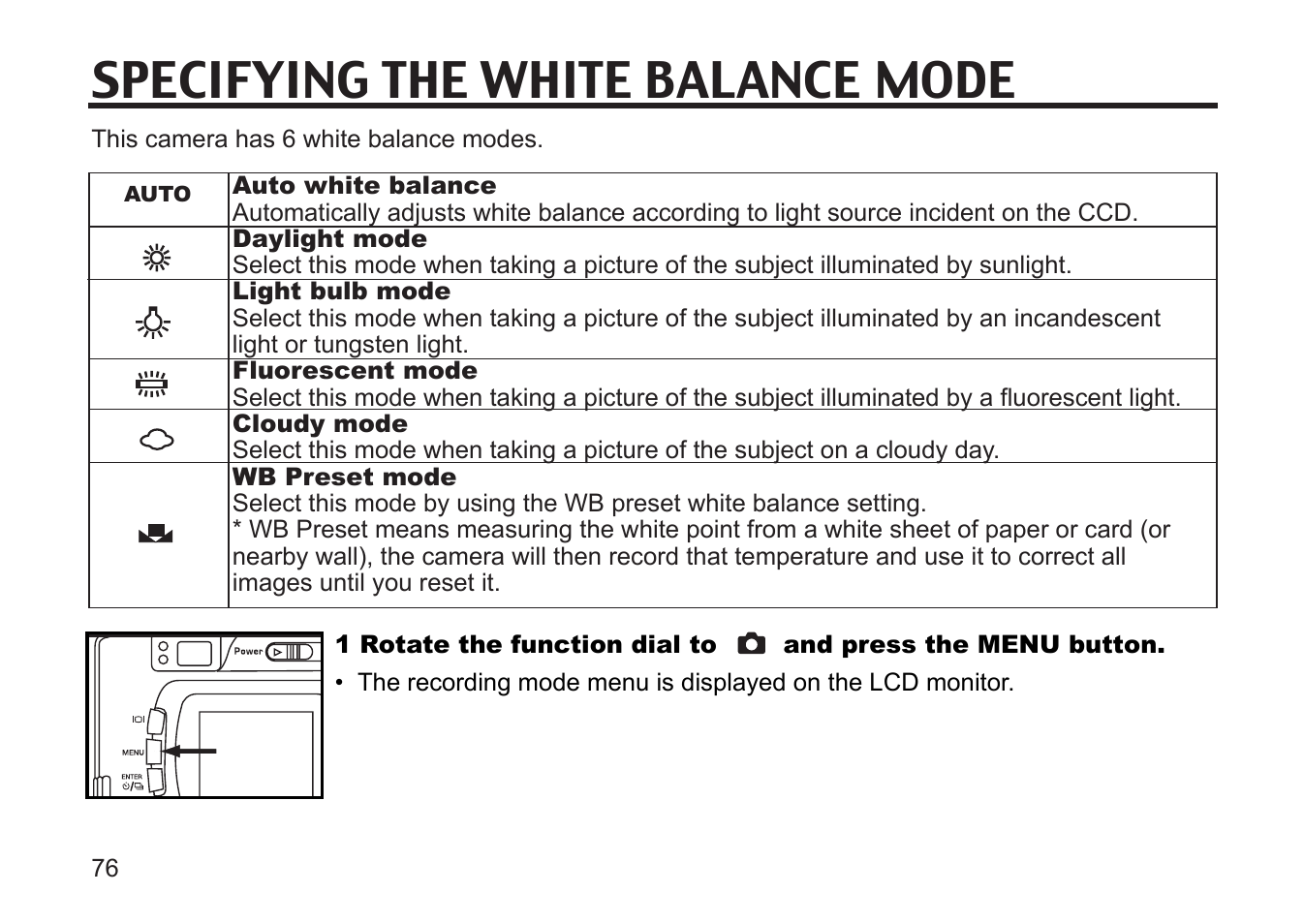 Specifying the white balance mode | Gateway DC-M50 User Manual | Page 76 / 174