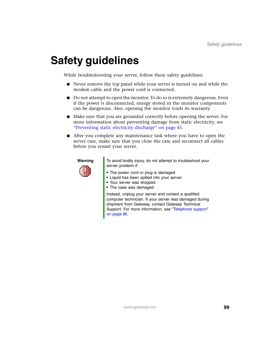 Safety guidelines | Gateway 955 User Manual | Page 105 / 144