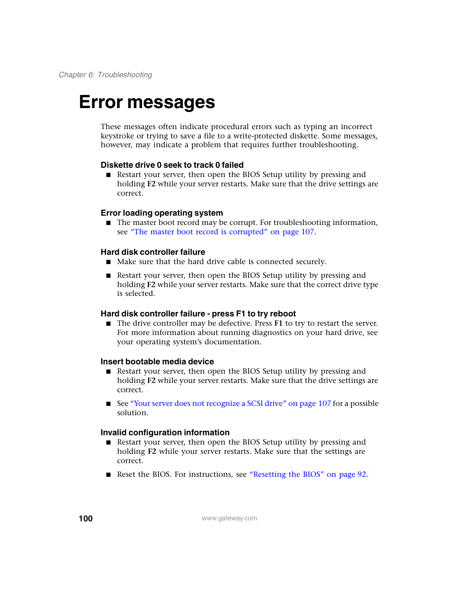 Error messages | Gateway 955 User Manual | Page 106 / 144