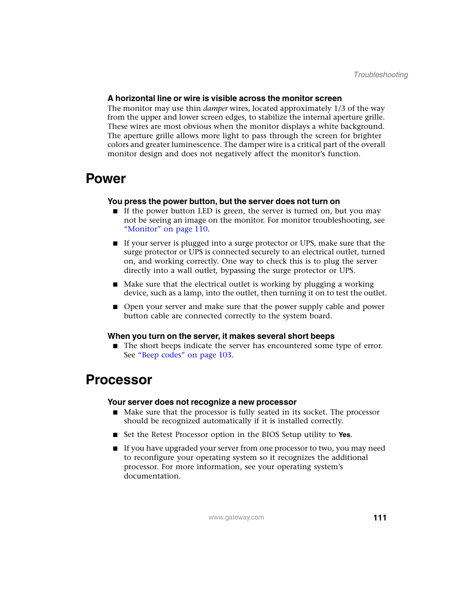 Power, Processor, Power processor | Gateway 955 User Manual | Page 117 / 144