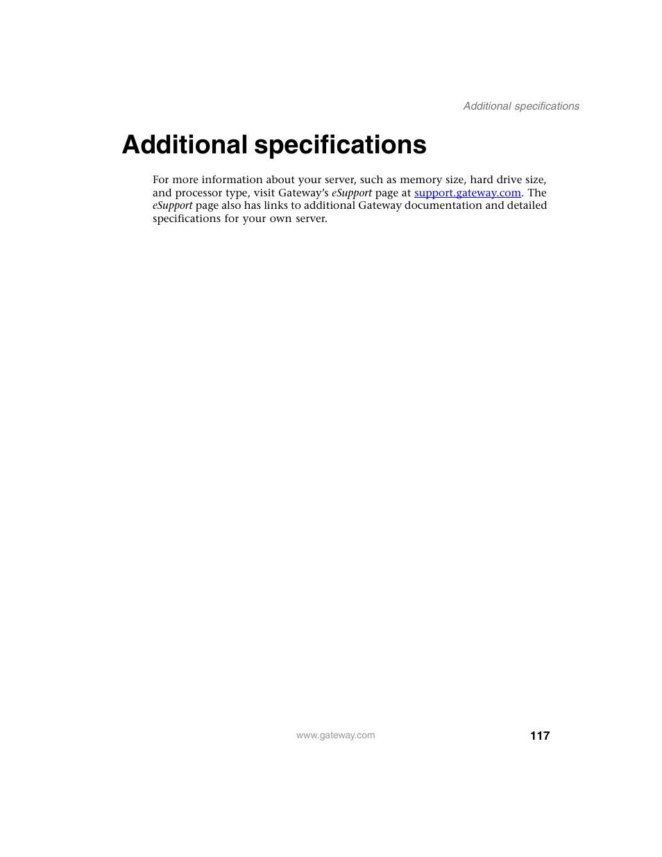 Additional specifications | Gateway 955 User Manual | Page 123 / 144