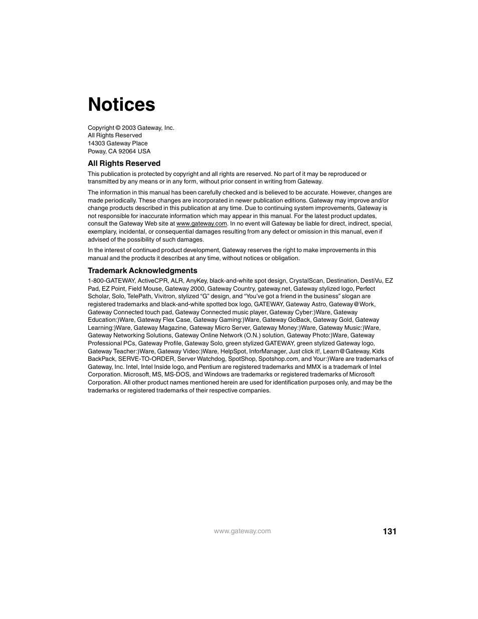 Notices | Gateway 955 User Manual | Page 137 / 144