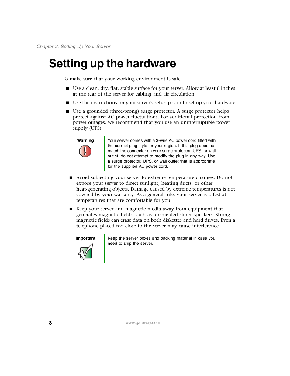Setting up the hardware | Gateway 955 User Manual | Page 14 / 144