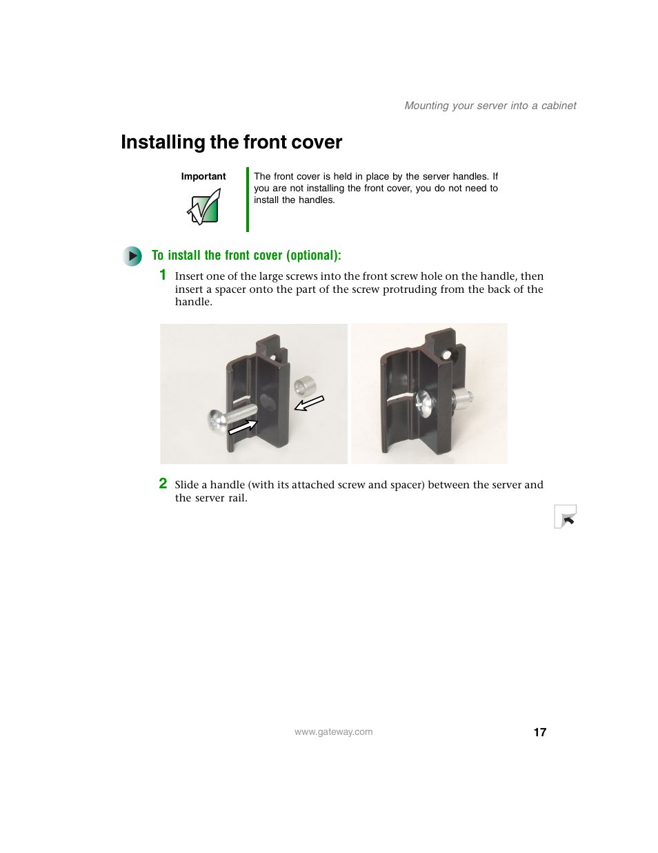 Installing the front cover | Gateway 955 User Manual | Page 23 / 144