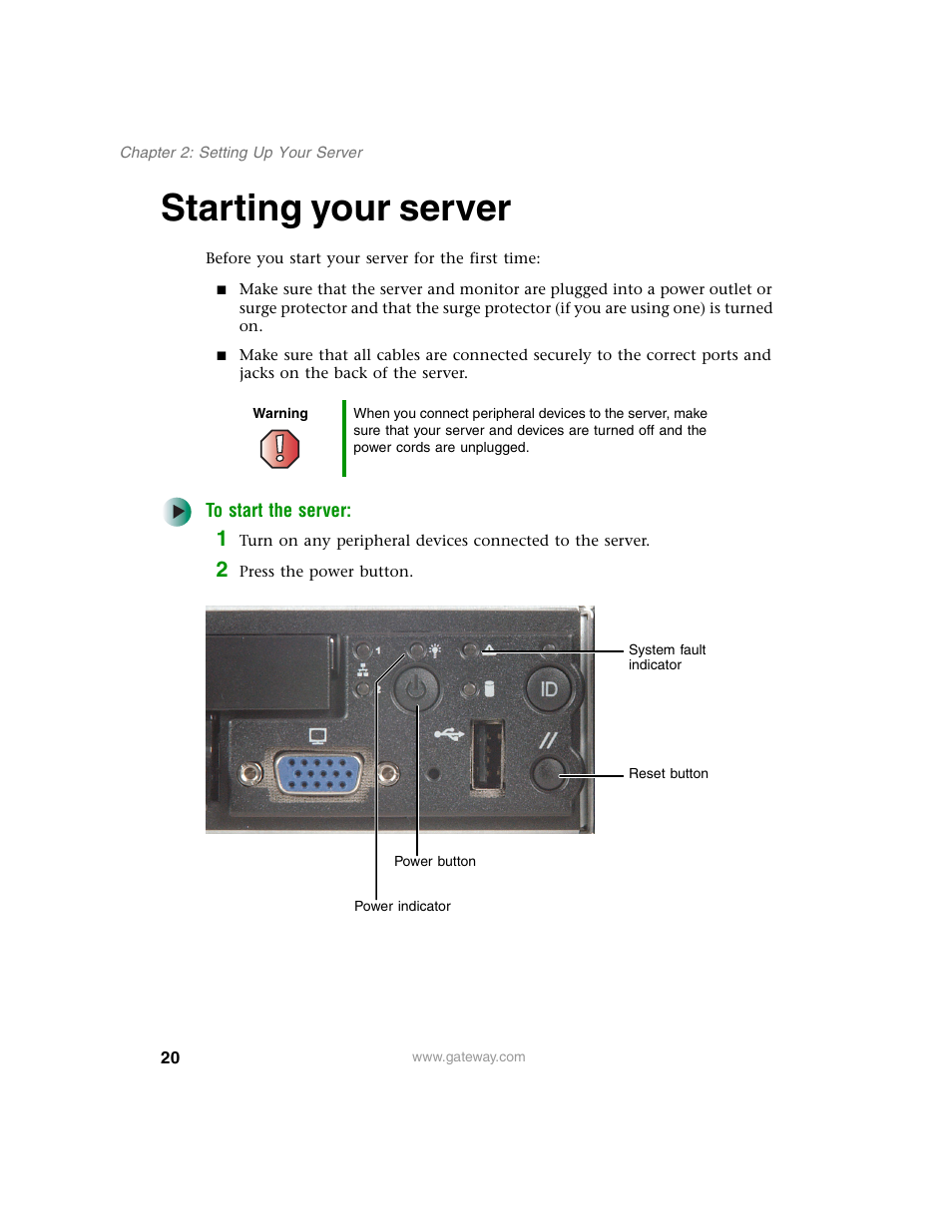 Starting your server | Gateway 955 User Manual | Page 26 / 144