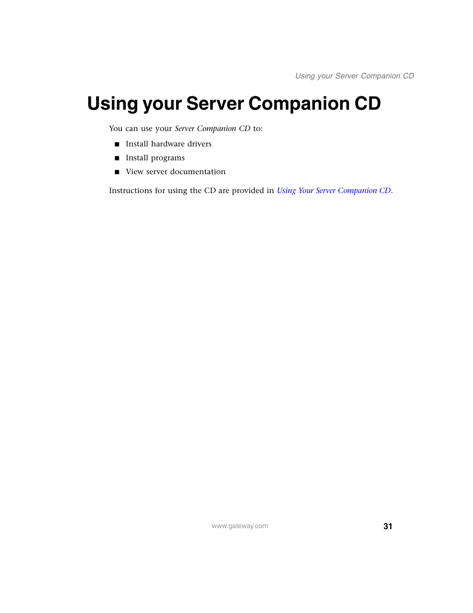 Using your server companion cd | Gateway 955 User Manual | Page 37 / 144