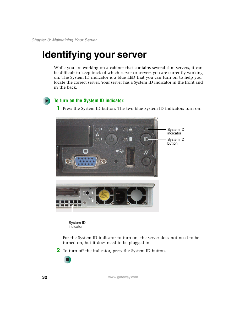 Identifying your server | Gateway 955 User Manual | Page 38 / 144