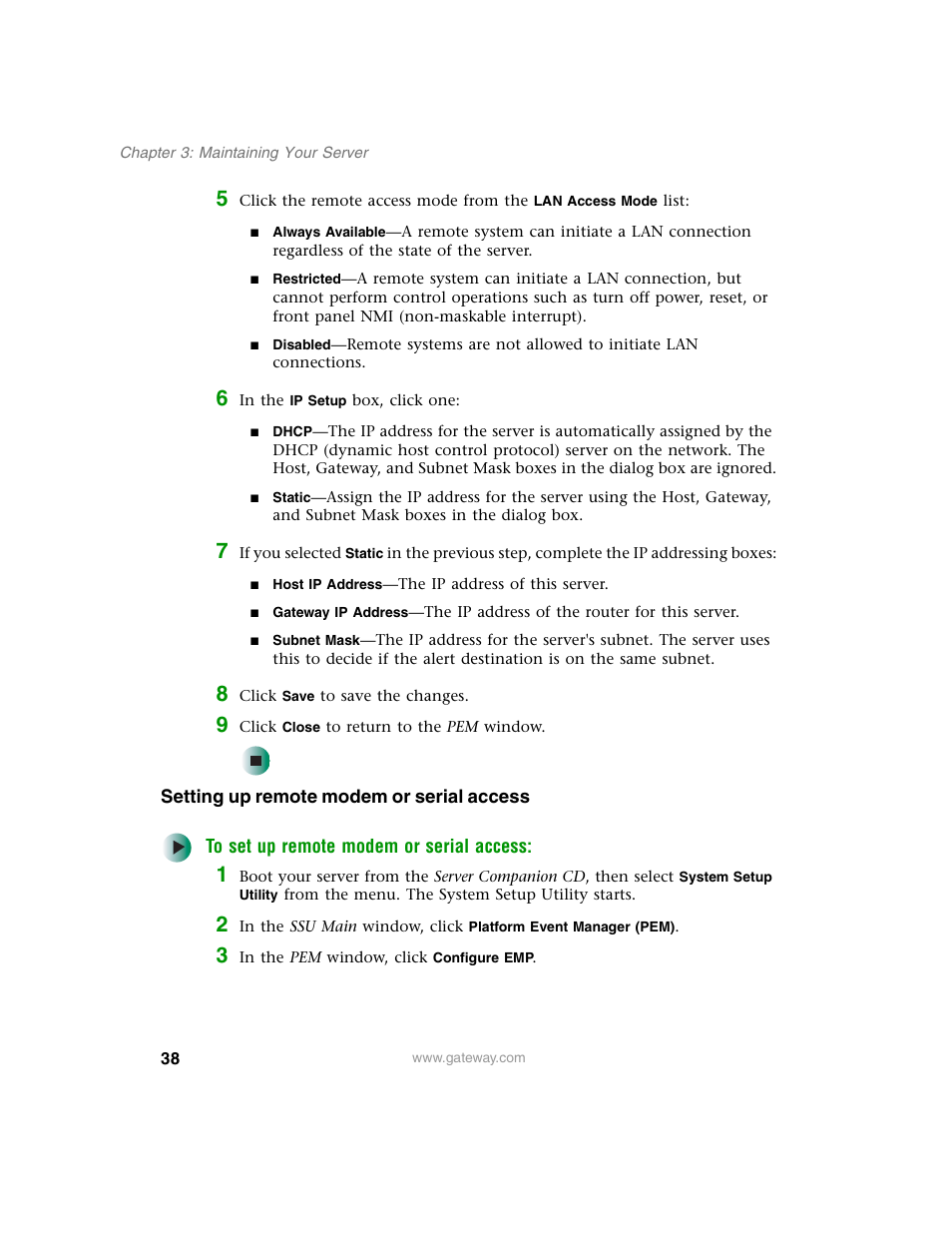 Setting up remote modem or serial access | Gateway 955 User Manual | Page 44 / 144