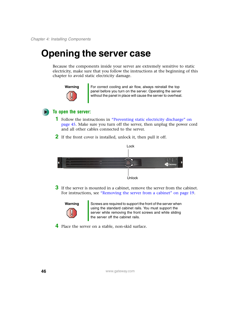 Opening the server case | Gateway 955 User Manual | Page 52 / 144