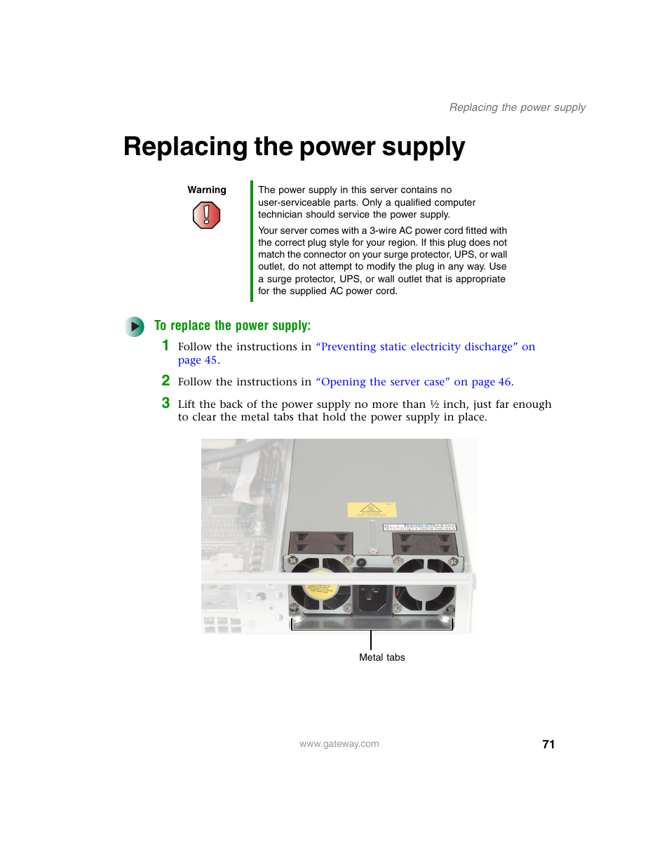 Replacing the power supply | Gateway 955 User Manual | Page 77 / 144