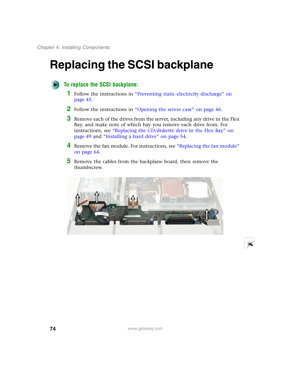 Replacing the scsi backplane | Gateway 955 User Manual | Page 80 / 144