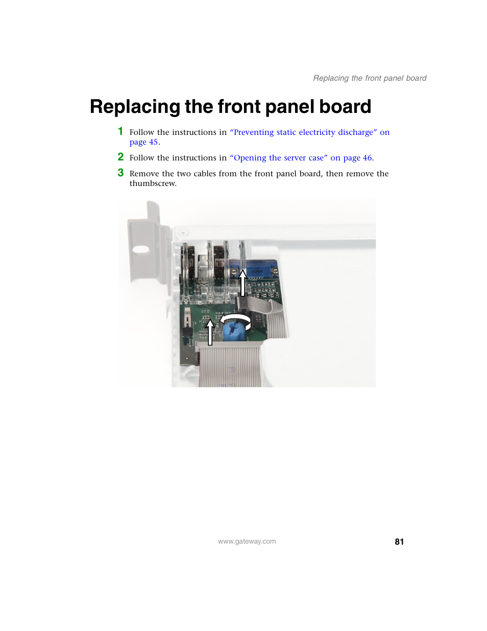 Replacing the front panel board | Gateway 955 User Manual | Page 87 / 144