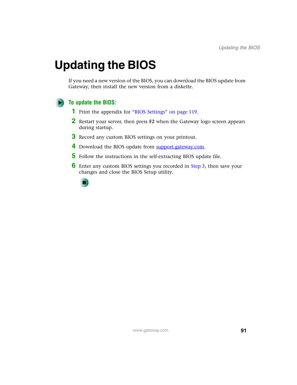 Updating the bios, Updating the | Gateway 955 User Manual | Page 97 / 144