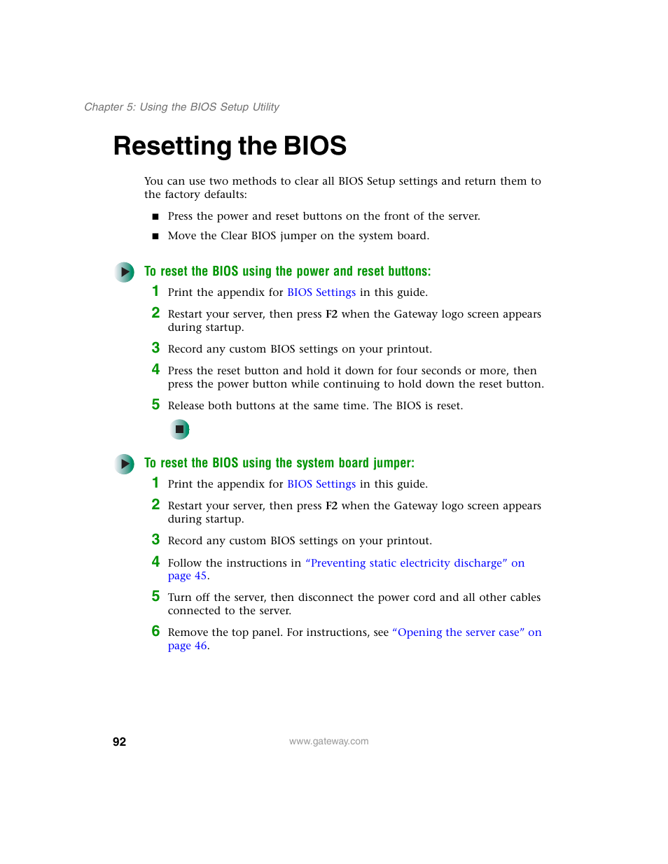 Resetting the bios | Gateway 955 User Manual | Page 98 / 144