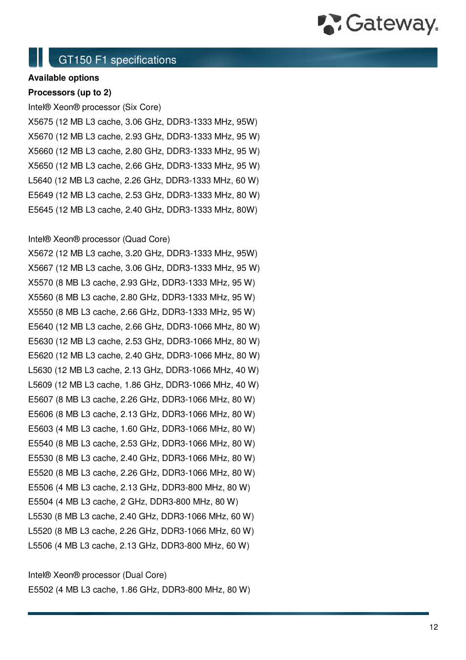 Gt150 f1 specifications | Gateway GT150 F1 User Manual | Page 12 / 16