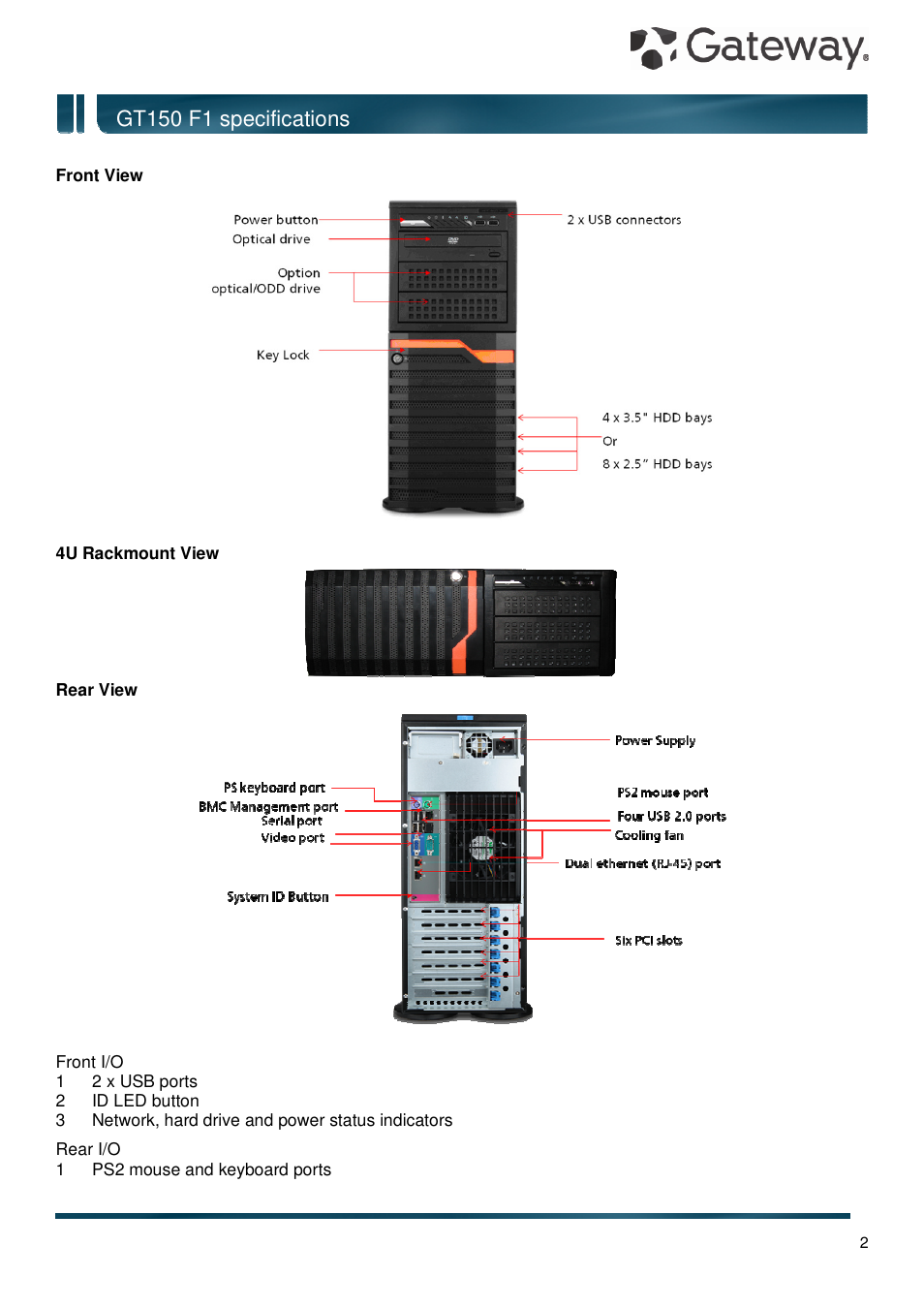 Gt150 f1 specifications | Gateway GT150 F1 User Manual | Page 2 / 16