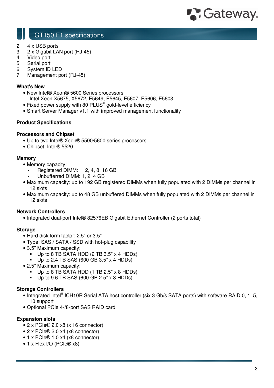 Gt150 f1 specifications | Gateway GT150 F1 User Manual | Page 3 / 16