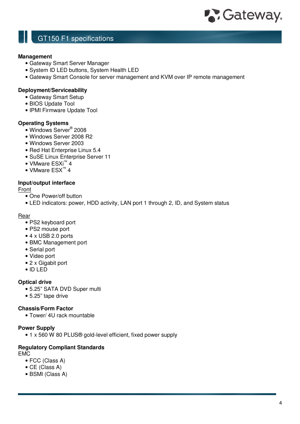 Gt150 f1 specifications | Gateway GT150 F1 User Manual | Page 4 / 16