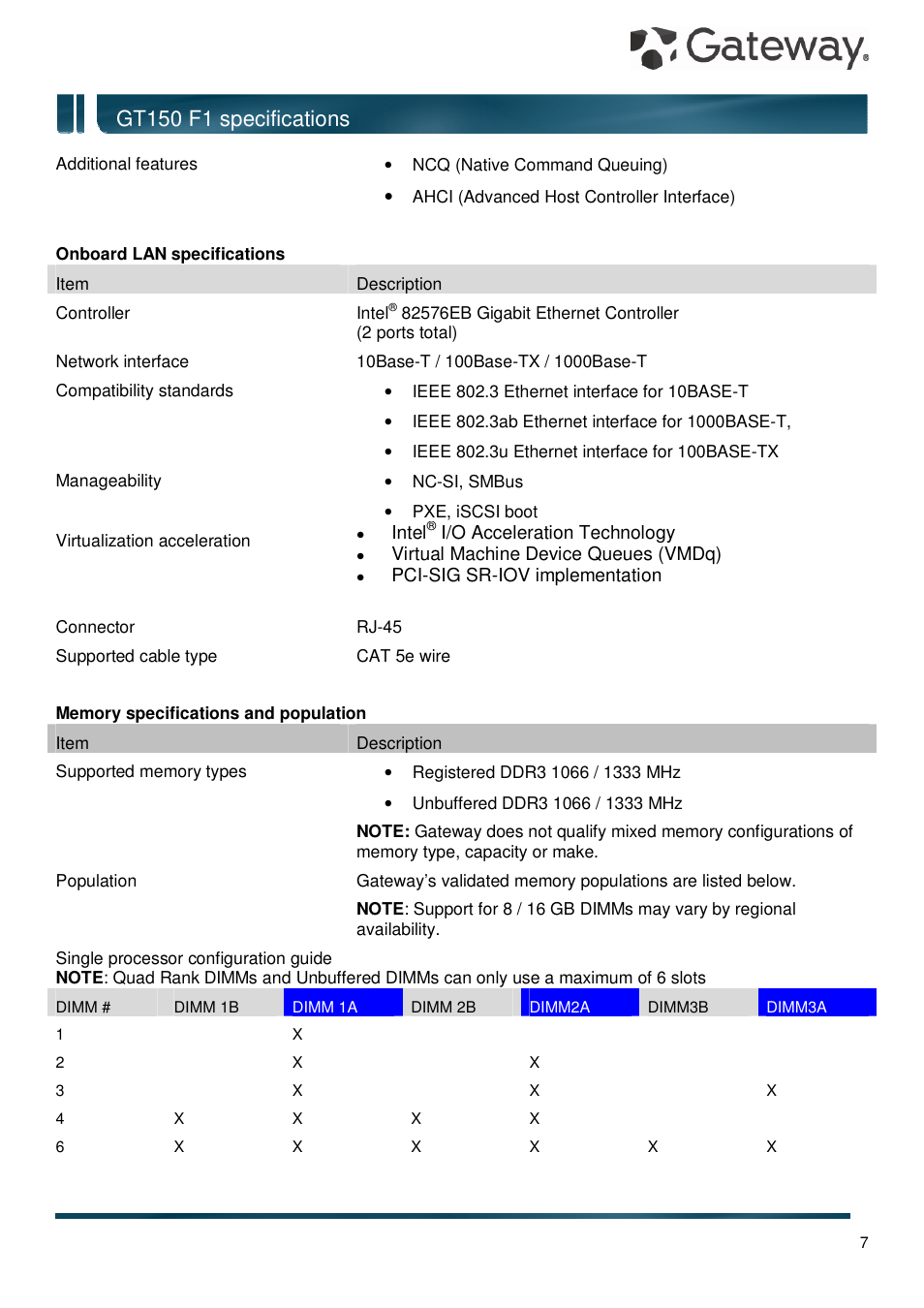 Gt150 f1 specifications | Gateway GT150 F1 User Manual | Page 7 / 16