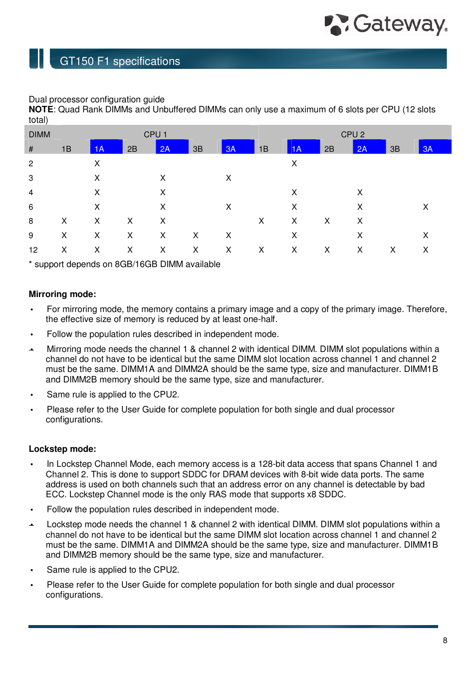 Gt150 f1 specifications | Gateway GT150 F1 User Manual | Page 8 / 16